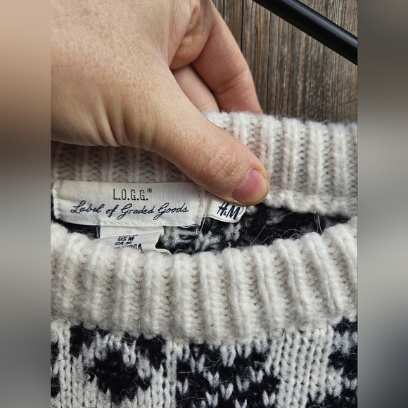 H&M Chunky Crop Sweater Alpaca Blend Women's Medium Black and White Soft Cozy - Picture 3 of 10